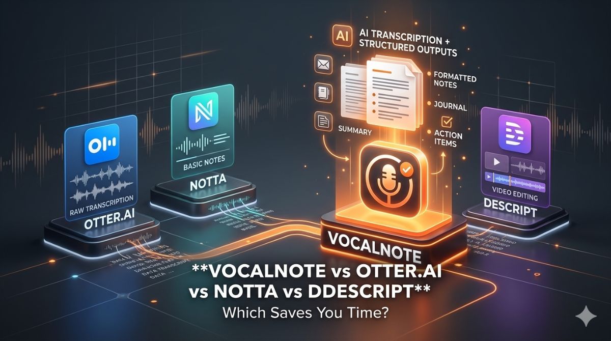 VocalNote vs Otter vs Notta vs Descript: Which AI App Actually Saves You Time?
